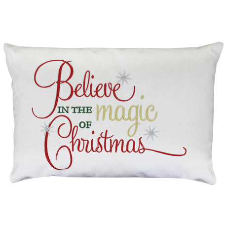 Believe In The Magic Of Christmas Velvet Fabric - Metallic Embroidery, White/Multi, 14X20 (1 Pillow)