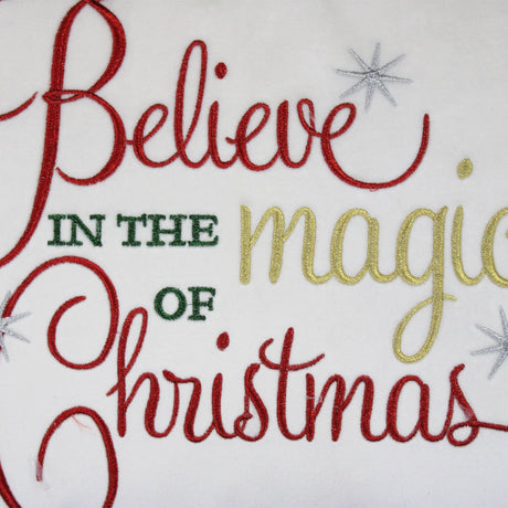 Believe In The Magic Of Christmas Velvet Fabric - Metallic Embroidery, White/Multi, 14X20 (1 Pillow)