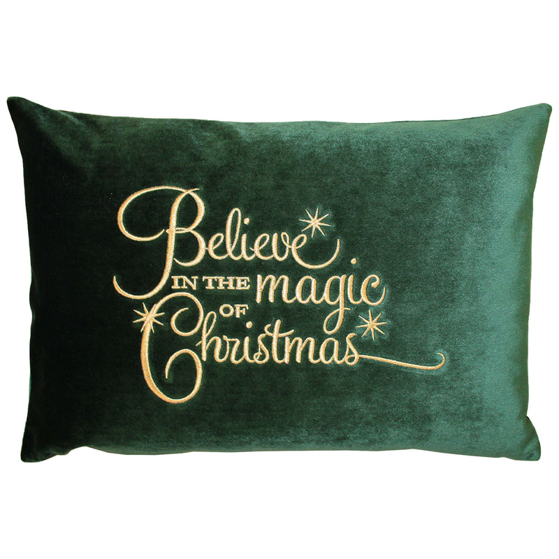Believe In The Magic Of Christmas Velvet Fabric - Metallic Embroidery, White/Multi, 14X20 (1 Pillow)