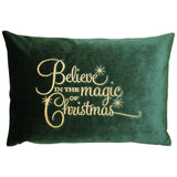 Believe In The Magic Of Christmas Velvet Fabric - Metallic Embroidery, White/Multi, 14X20 (1 Pillow)