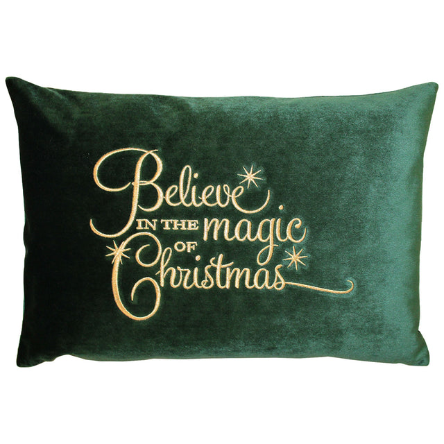 Believe In The Magic Of Christmas Velvet Fabric - Metallic Embroidery, White/Multi, 14X20 (1 Pillow)
