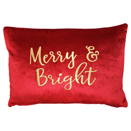Merry & Bright Velvet Embroidery Pillow - Holiday Typography, 14" X 20" (1 Pillow)