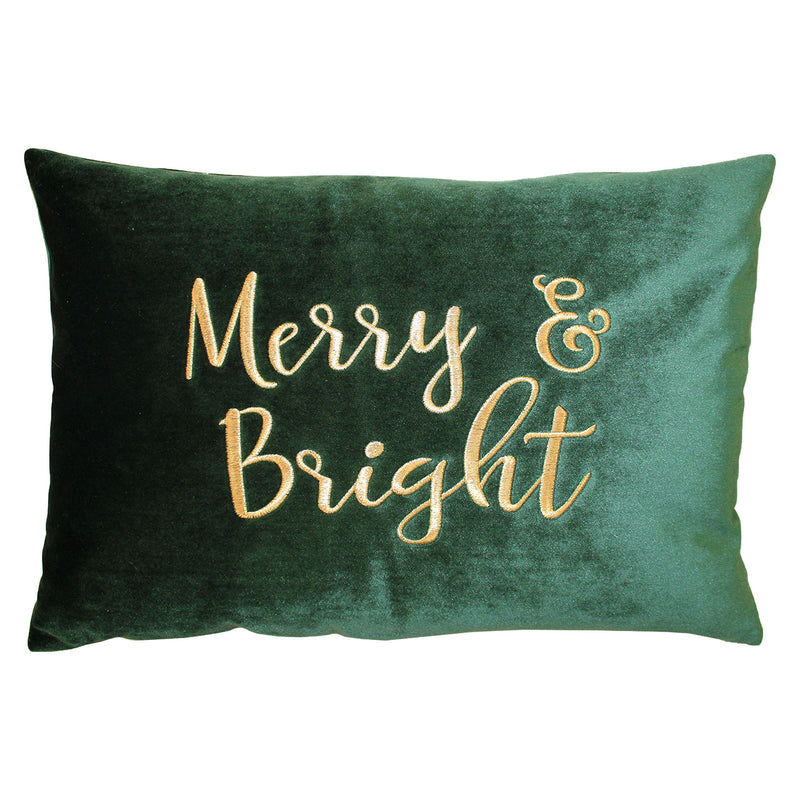 Merry & Bright Velvet Embroidery Pillow - Holiday Typography, 14" X 20" (1 Pillow)