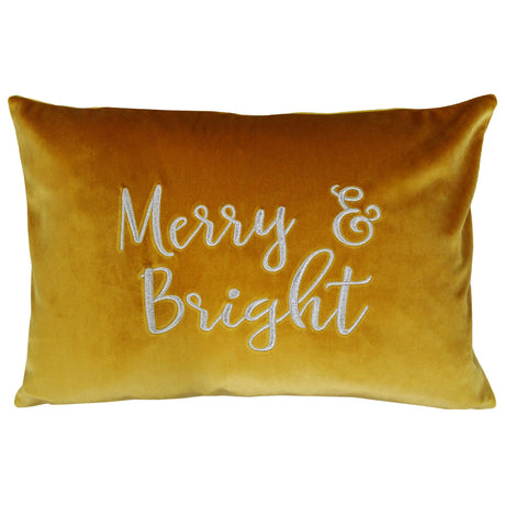 Merry & Bright Velvet Embroidery Pillow - Holiday Typography, 14" X 20" (1 Pillow)