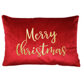 Merry Christmas Embroidered Velvet Pillow - Red/Gold Typography, 14" X 20" (1 Pillow)