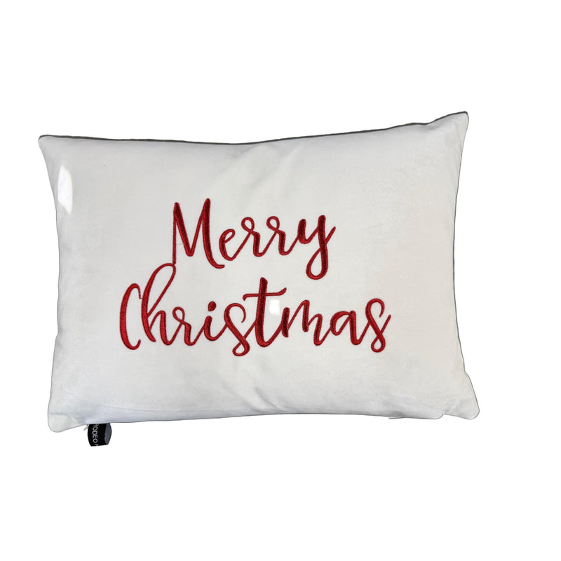 Merry Christmas Embroidered Velvet Pillow - Red/Gold Typography, 14" X 20" (1 Pillow)