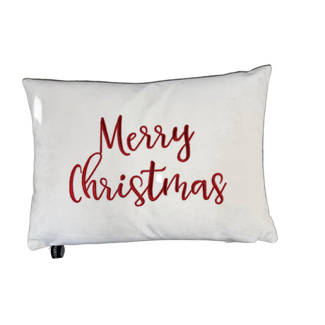 Merry Christmas Embroidered Velvet Pillow - Red/Gold Typography, 14" X 20" (1 Pillow)