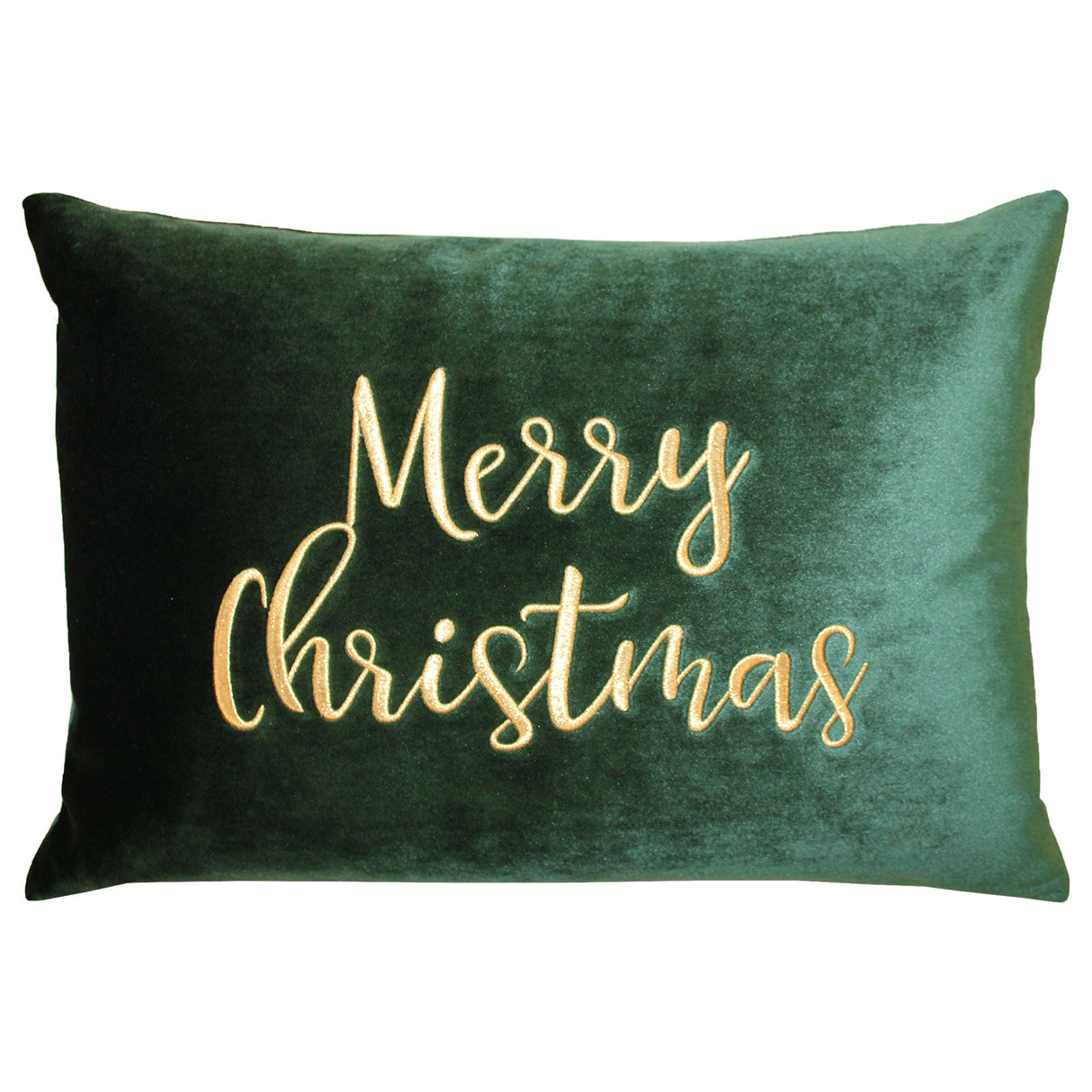 Merry Christmas Embroidered Velvet Pillow - Red/Gold Typography, 14" X 20" (1 Pillow)