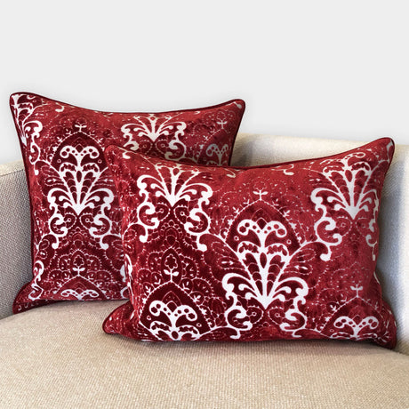 Stevie Metallic Damask Cut Velvet Pillow Fabric - Red, Sapphire, Olive, Gold, 18" X 24" (1 Set)