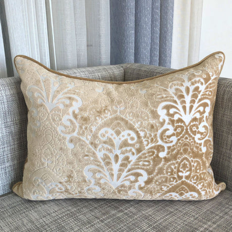Stevie Metallic Damask Cut Velvet Pillow Fabric - Red, Sapphire, Olive, Gold, 18" X 24" (1 Set)