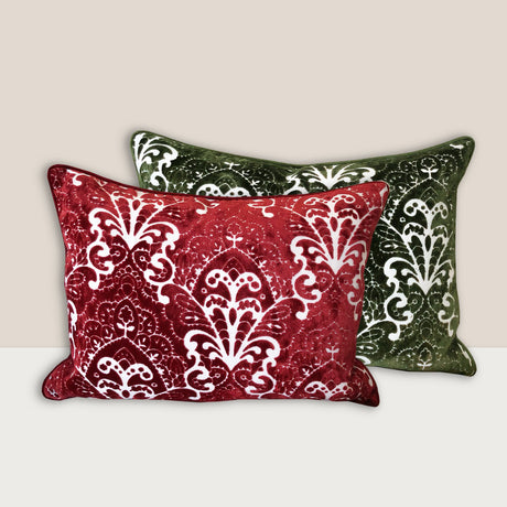Stevie Metallic Damask Cut Velvet Pillow Fabric - Red, Sapphire, Olive, Gold, 18" X 24" (1 Set)