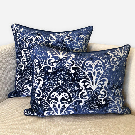Stevie Metallic Damask Cut Velvet Pillow Fabric - Red, Sapphire, Olive, Gold, 18" X 24" (1 Set)