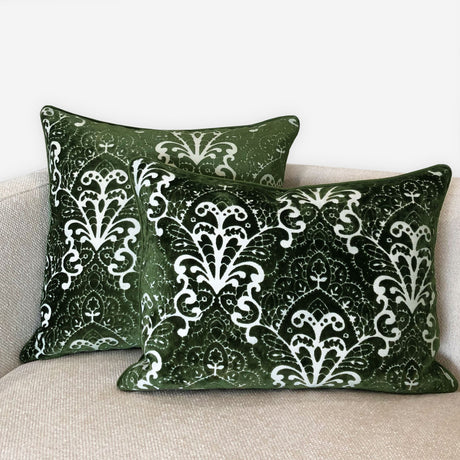 Stevie Metallic Damask Cut Velvet Pillow Fabric - Red, Sapphire, Olive, Gold, 18" X 24" (1 Set)