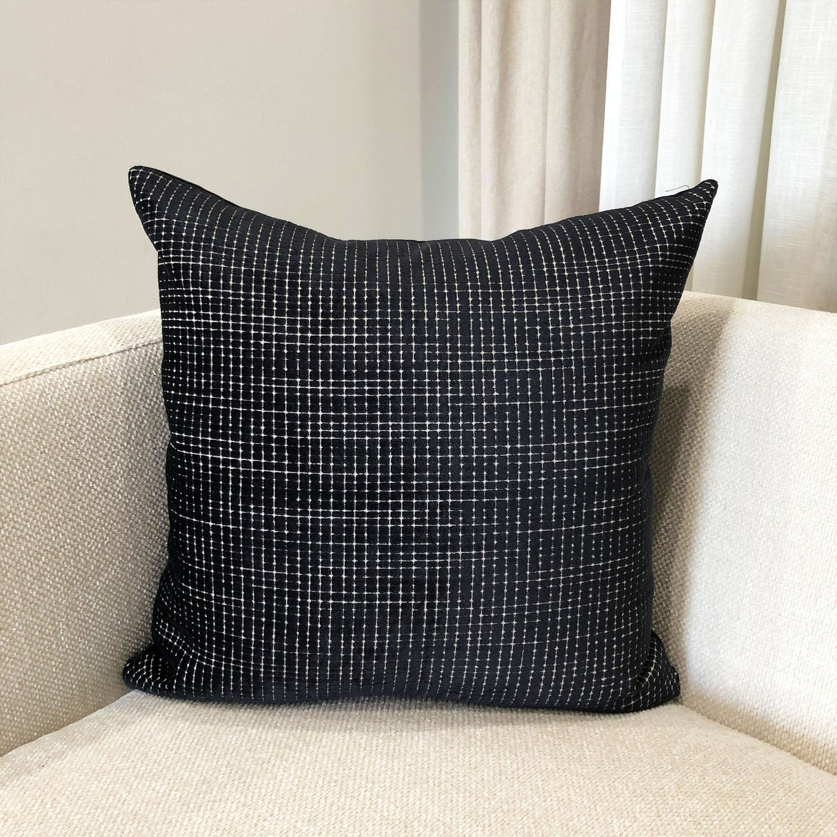 Vika Checkered Cut Velvet Pillow Fabric - Plaid Square Pattern, 23" X 23" (1 Piece)