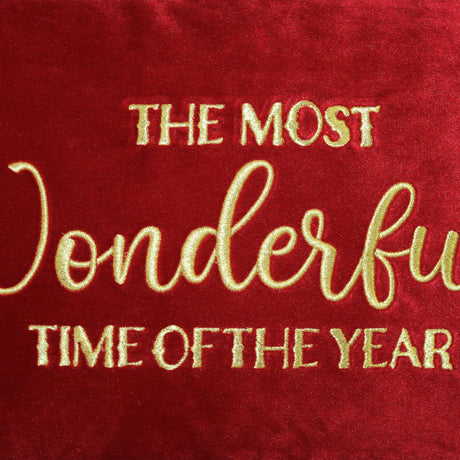 The Most Wonderful Time Of The Year Embroidered Velvet Pillow - Holiday Sentiment, 14X20" (1 Pillow)