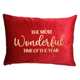 The Most Wonderful Time Of The Year Embroidered Velvet Pillow - Holiday Sentiment, 14X20" (1 Pillow)