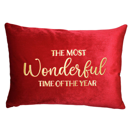The Most Wonderful Time Of The Year Embroidered Velvet Pillow - Holiday Sentiment, 14X20" (1 Pillow)