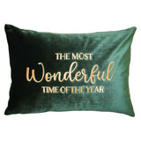 The Most Wonderful Time Of The Year Embroidered Velvet Pillow - Holiday Sentiment, 14X20" (1 Pillow)