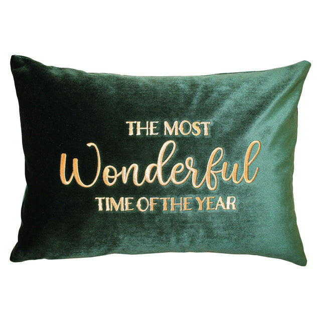 The Most Wonderful Time Of The Year Embroidered Velvet Pillow - Holiday Sentiment, 14X20" (1 Pillow)