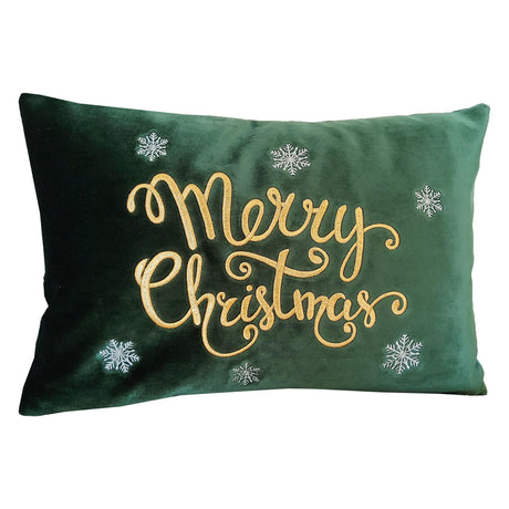 Merry Christmas Snowflakes Embroidery Velvet Pillow - Metallic Embroidery, 14" X 20" (1 Pillow)