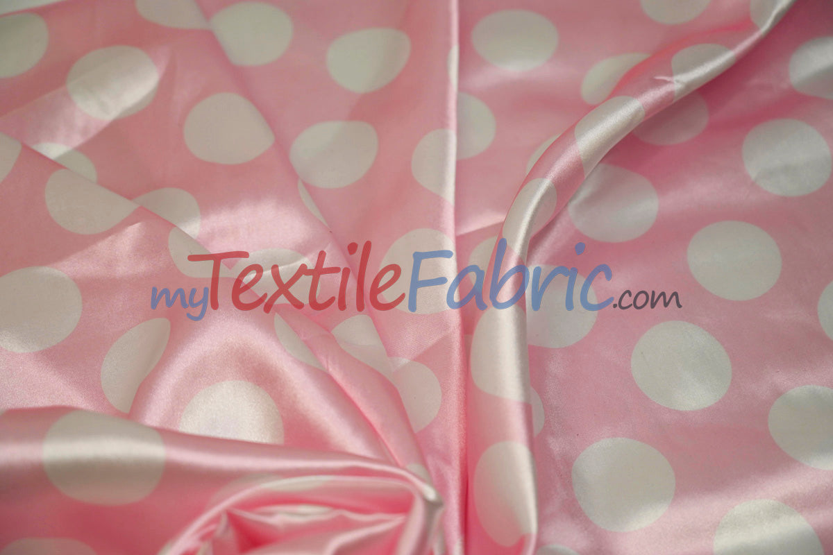 Polka Dot Charmeuse Satin Fabric - 58/60" Width, Multiple Colors, 1.5" Dots (1 Yard)