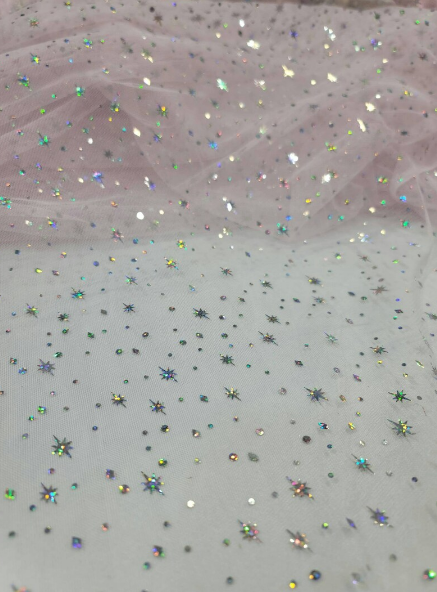 Pink Stretch Lace Hologram Stars