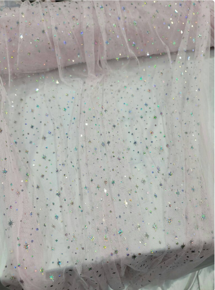 Pink Stretch Lace Hologram Stars