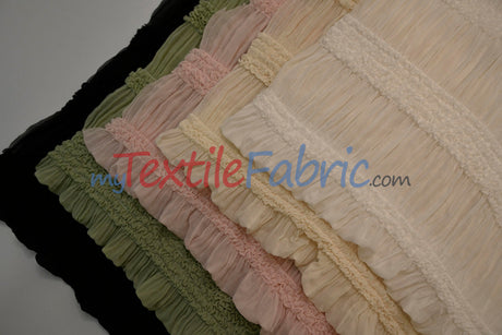Pleated Ruffle Chiffon Polyester Fabric - Lightweight Textured Semi-Sheer, 44/46" Width (1 Yard)
