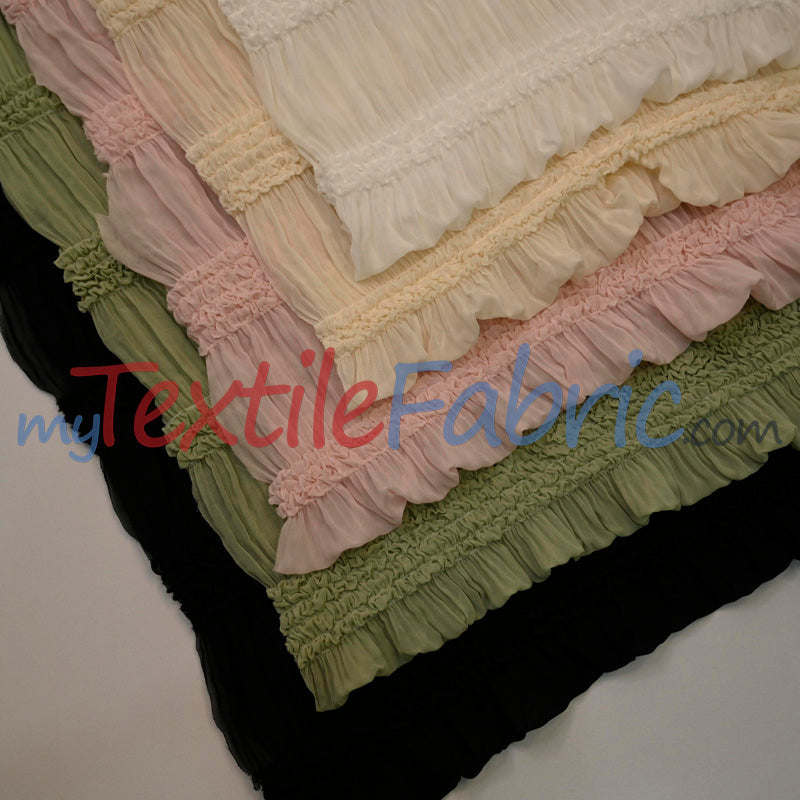 Pleated Ruffle Chiffon Polyester Fabric - Lightweight Textured Semi-Sheer, 44/46" Width (1 Yard)