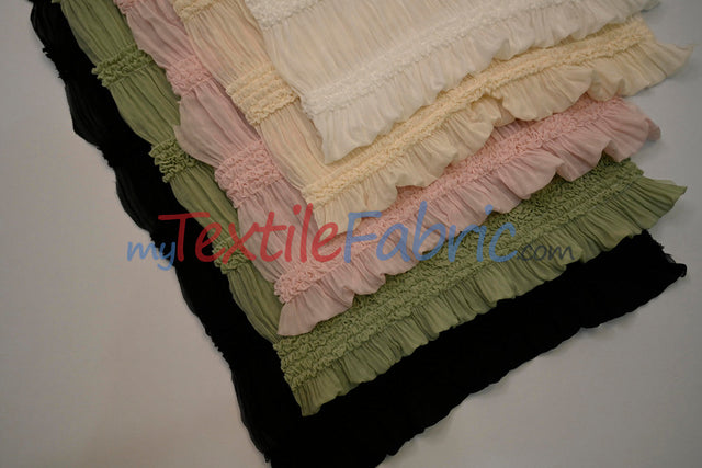 Pleated Ruffle Chiffon Polyester Fabric - Lightweight Textured Semi-Sheer, 44/46" Width (1 Yard)