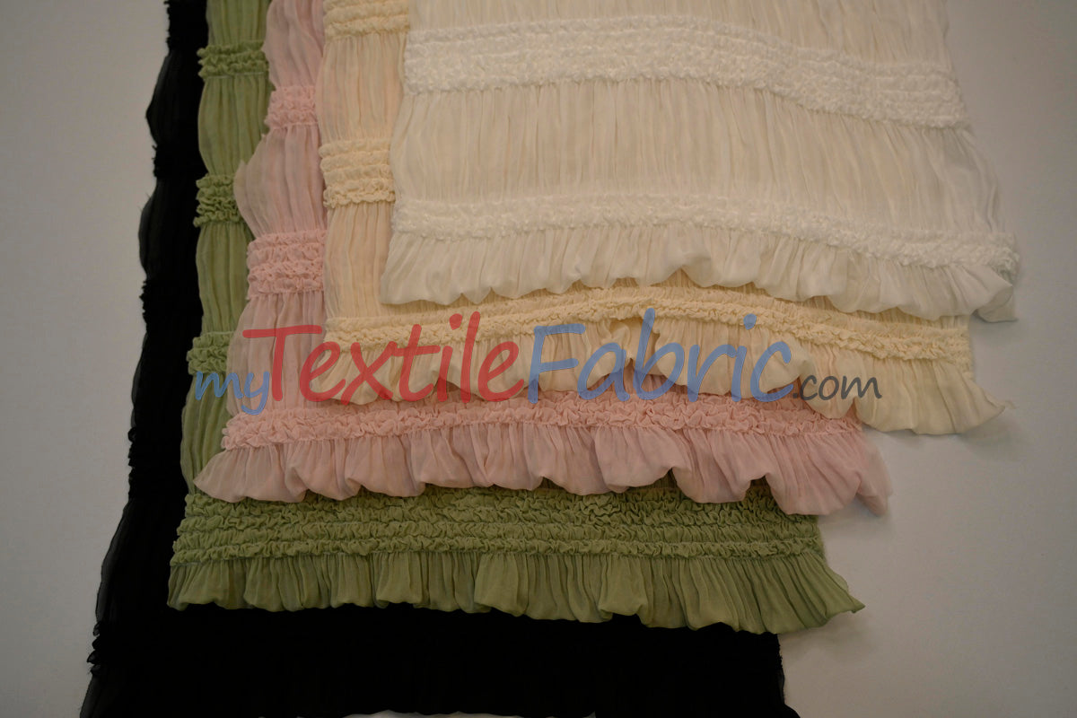Pleated Ruffle Chiffon Polyester Fabric - Lightweight Textured Semi-Sheer, 44/46" Width (1 Yard)