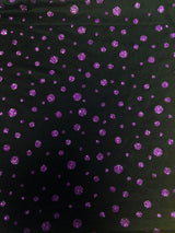 Sparkly Polka Dot Glitter On Black Polyester Spandex Mesh Fabric - Black, Sparkly Polka Dot Glitter, 58"-60" Width