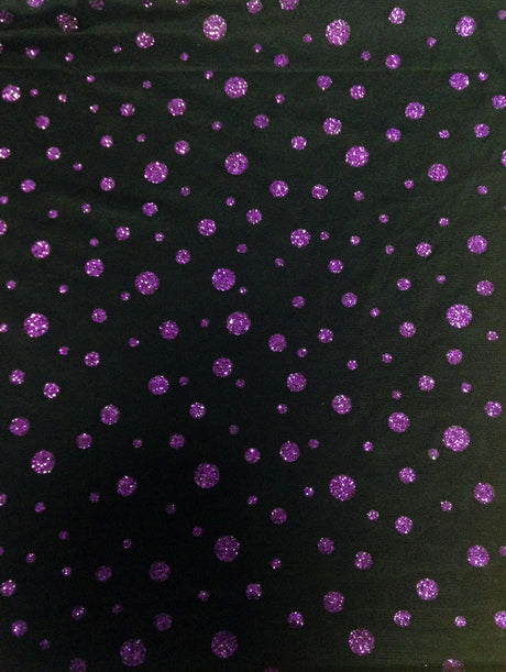 Sparkly Polka Dot Glitter On Black Polyester Spandex Mesh Fabric - Black, Sparkly Polka Dot Glitter, 58"-60" Width