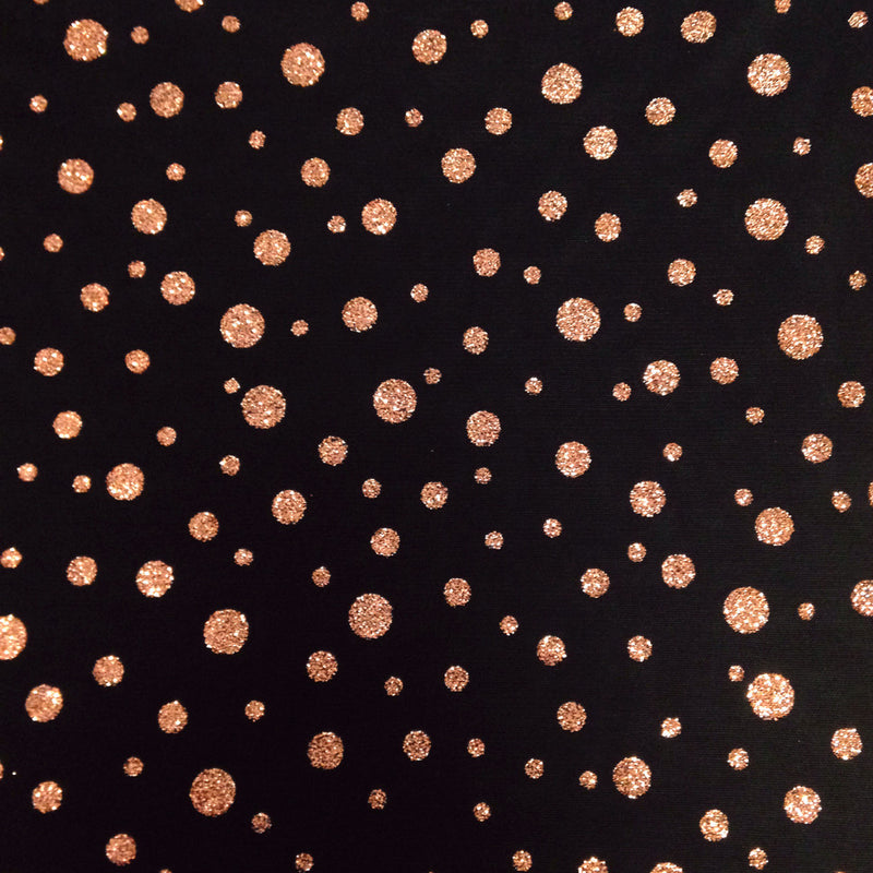 Sparkly Polka Dot Glitter On Black Polyester Spandex Mesh Fabric - Black, Sparkly Polka Dot Glitter, 58"-60" Width