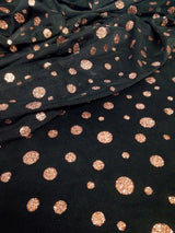 Sparkly Polka Dot Glitter On Black Polyester Spandex Mesh Fabric - Black, Sparkly Polka Dot Glitter, 58"-60" Width