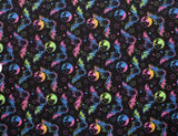 Rainbow Bats Blacklight Reactive Spandex Fabric - Blacklight Reactive Bats Print, 58"/60" Width (1 Yard)