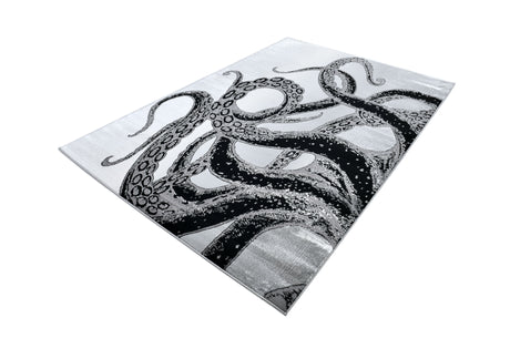 Z339A Polyester Fabric - Metallic Octopus Tentacle Design, Light Grey, Black Or Blue, 5' 3" X 7' 6" / 7' 9" X 10' 5" (1 Rug)