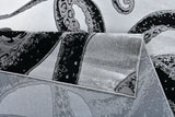 Z339A Polyester Fabric - Metallic Octopus Tentacle Design, Light Grey, Black Or Blue, 5' 3" X 7' 6" / 7' 9" X 10' 5" (1 Rug)