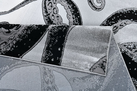 Z339A Polyester Fabric - Metallic Octopus Tentacle Design, Light Grey, Black Or Blue, 5' 3" X 7' 6" / 7' 9" X 10' 5" (1 Rug)