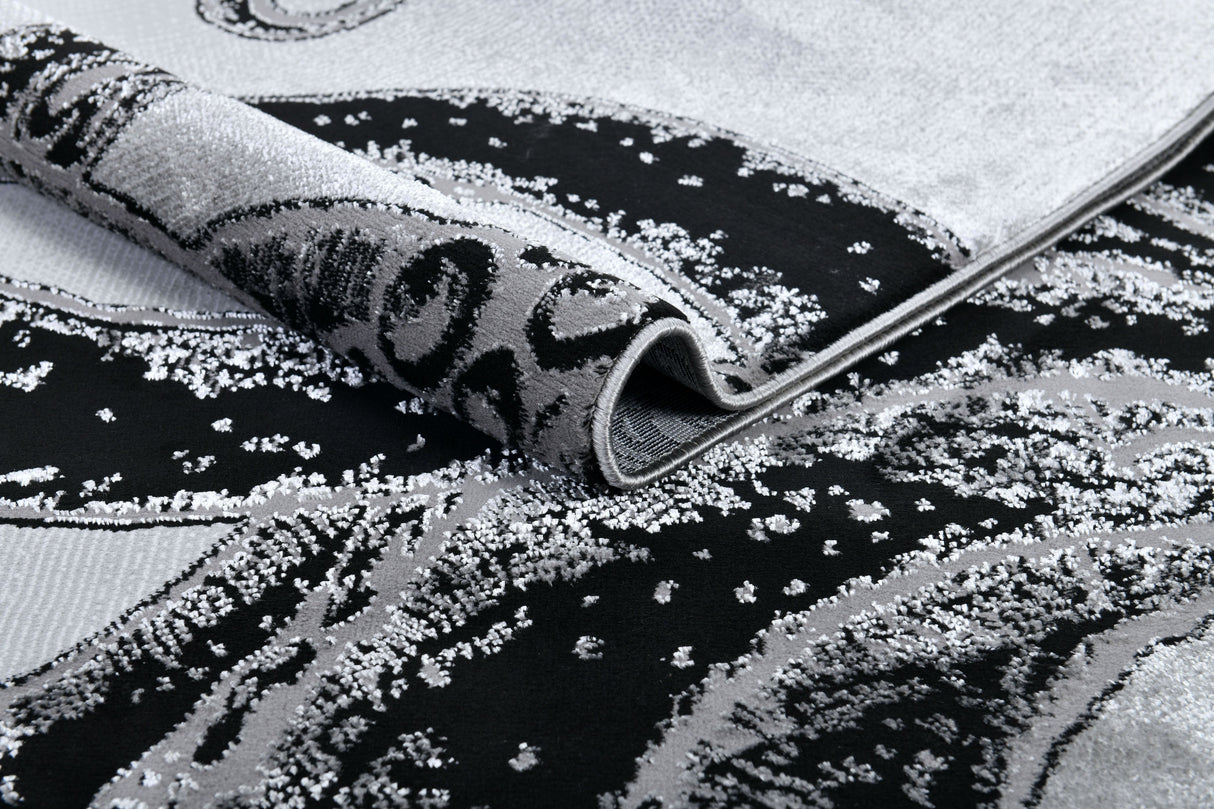 Z339A Polyester Fabric - Metallic Octopus Tentacle Design, Light Grey, Black Or Blue, 5' 3" X 7' 6" / 7' 9" X 10' 5" (1 Rug)