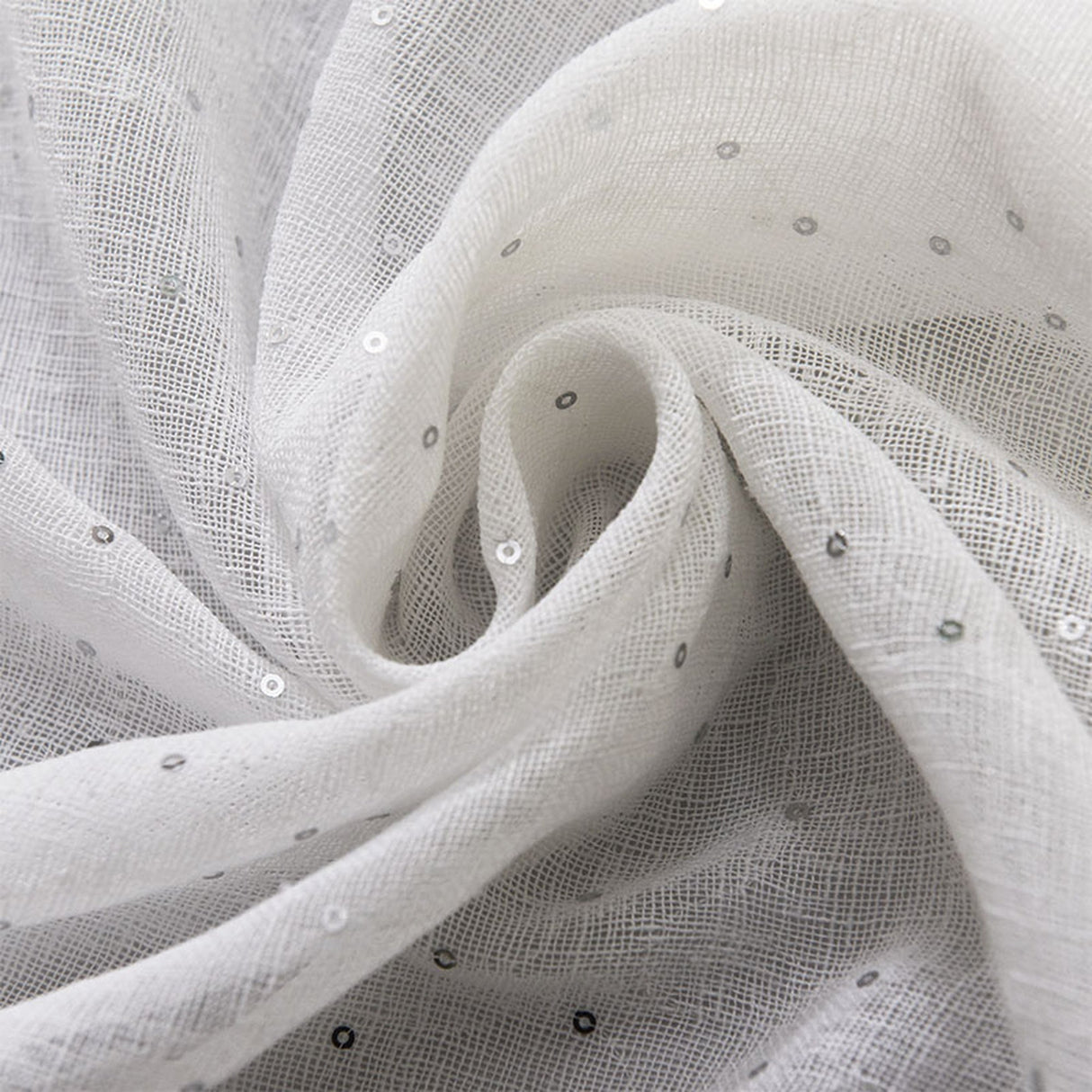 Polak Sheer Sequins With Dots Polyester Fabric - Ivory, Natural, 118" Width (1 Yard)