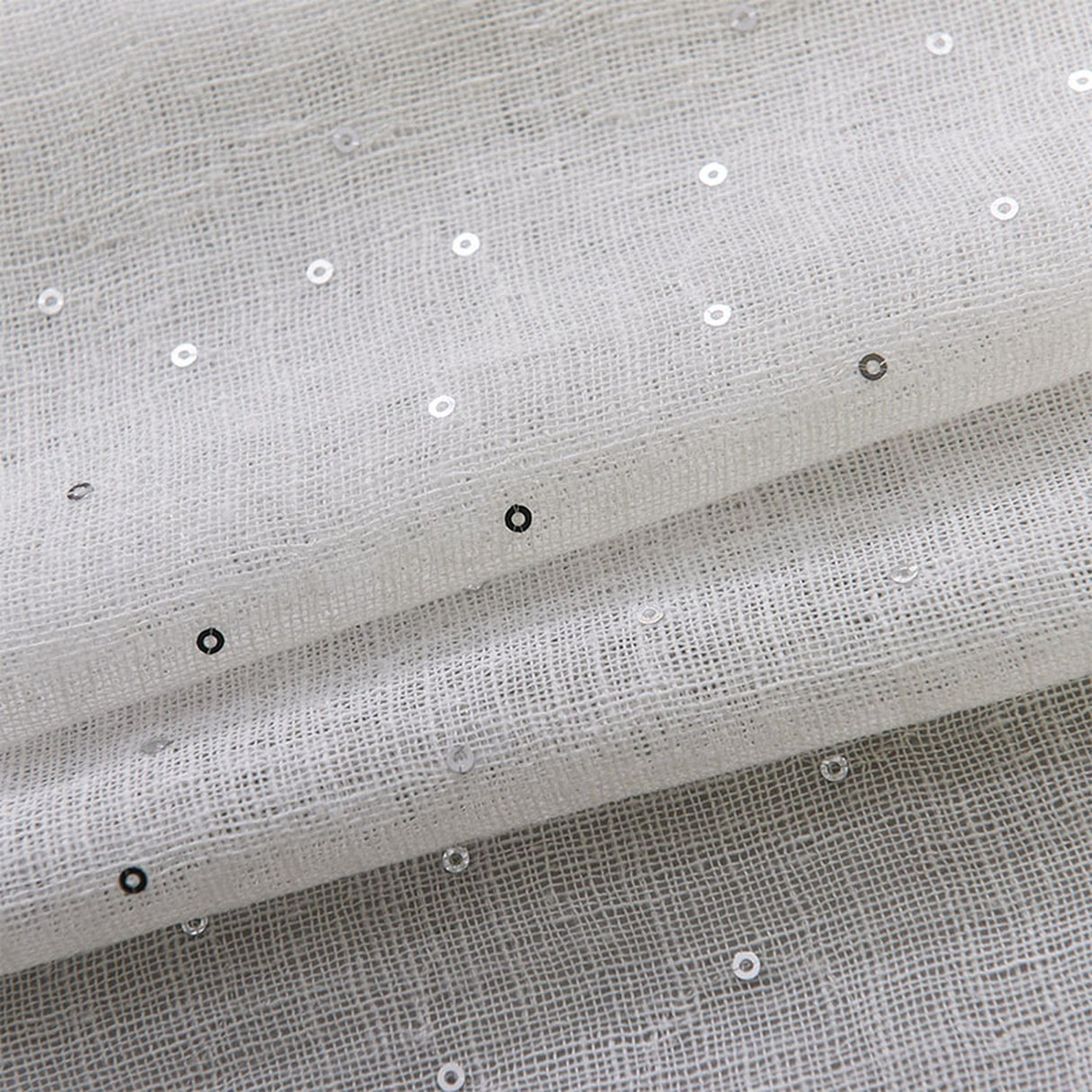 Polak Sheer Sequins With Dots Polyester Fabric - Ivory, Natural, 118" Width (1 Yard)