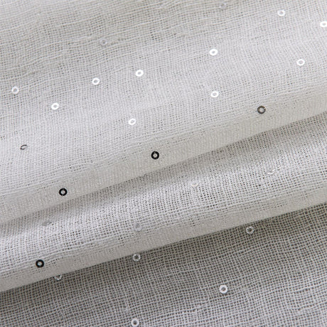 Polak Sheer Sequins With Dots Polyester Fabric - Ivory, Natural, 118" Width (1 Yard)