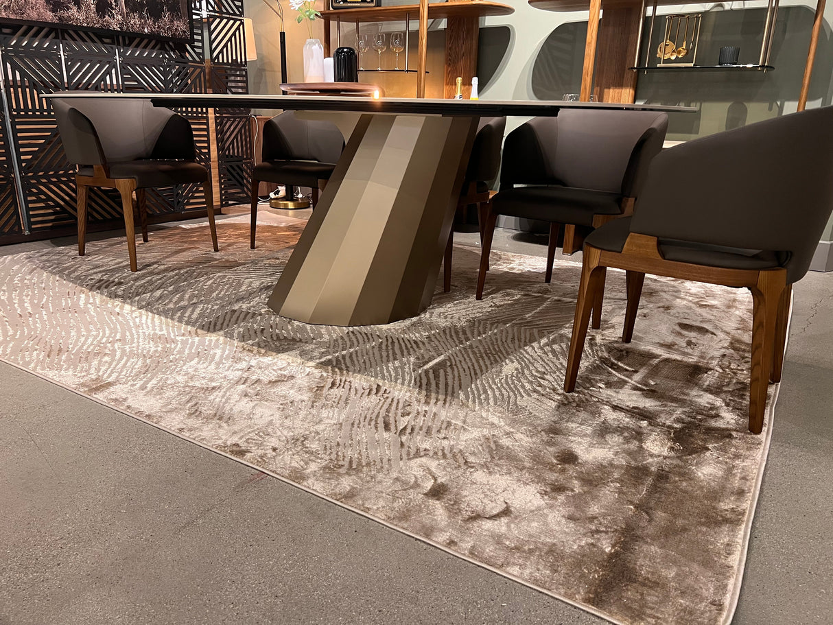 Z406A POL816 Polyester Fabric - Brown And Beige Metallic Copper Contrast Design, Area Rug (1 Piece)