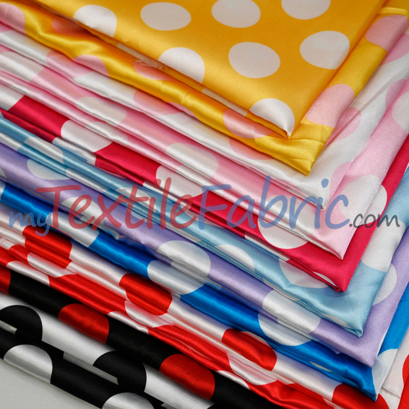 Polka Dot Charmeuse Satin Fabric - 58/60" Width, Multiple Colors, 1.5" Dots (1 Yard)