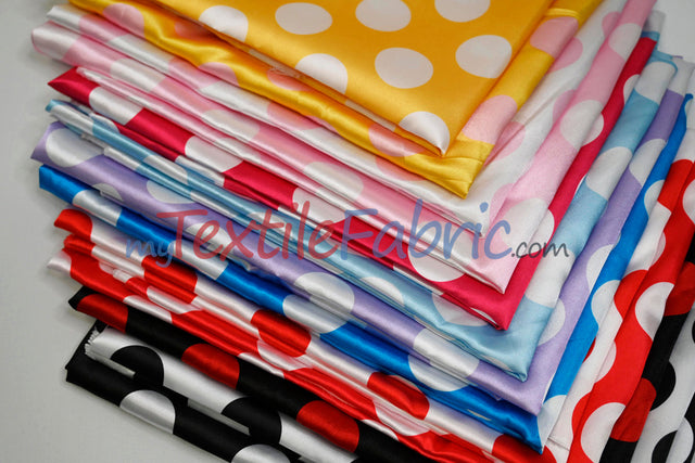 Polka Dot Charmeuse Satin Fabric - 58/60" Width, Multiple Colors, 1.5" Dots (1 Yard)