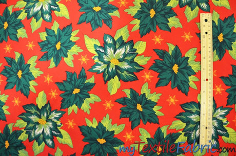 Polyester Poinsettia Christmas Floral Polyester Fabric - Poinsettia Christmas Floral Print, 58/60" Width (1 Yard)