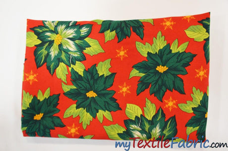 Polyester Poinsettia Christmas Floral Polyester Fabric - Poinsettia Christmas Floral Print, 58/60" Width (1 Yard)