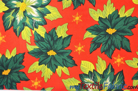 Polyester Poinsettia Christmas Floral Polyester Fabric - Poinsettia Christmas Floral Print, 58/60" Width (1 Yard)