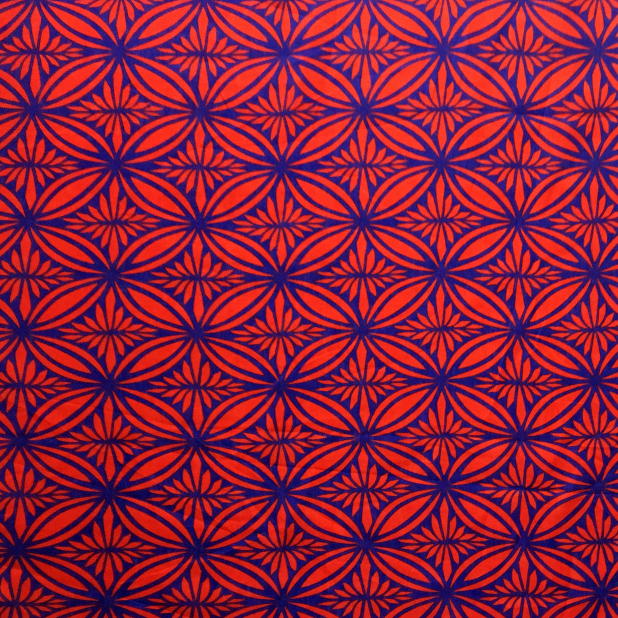 Tapa Flower Print Poly Linen Fabric - Red, Blue, Yellow, 58" Width (1 Yard)